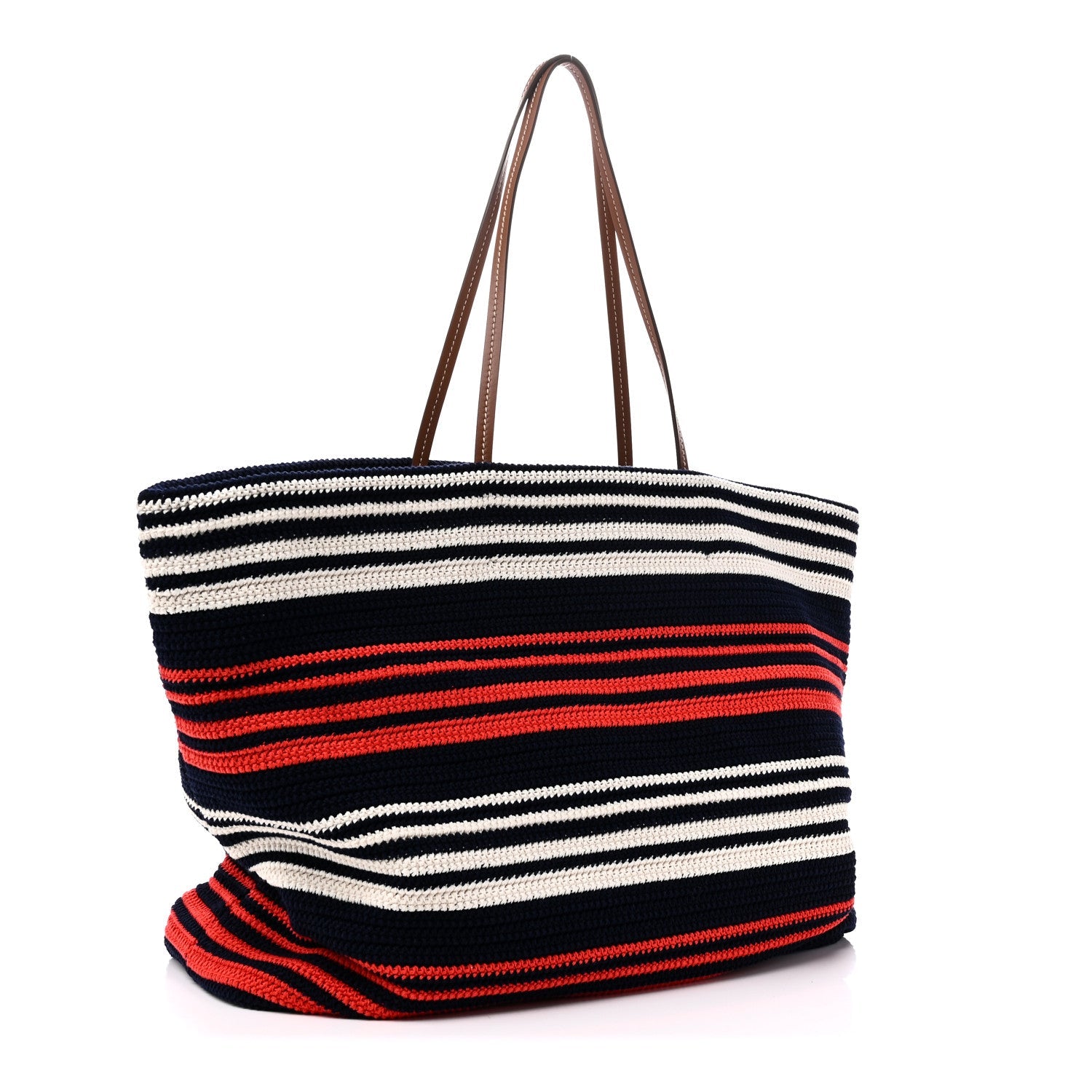 Fabric Crochet Striped Tote Bag Blue Red White