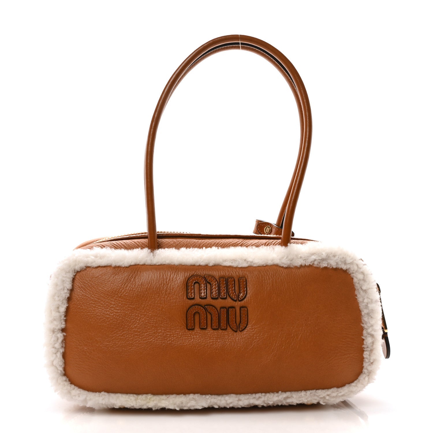Shearling Calfskin Arcadie Top Handle Bag Cognac