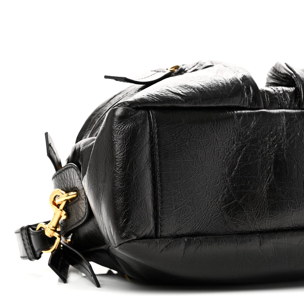 Crinkled Calfskin Small Grand Tour Bowling Bag Black