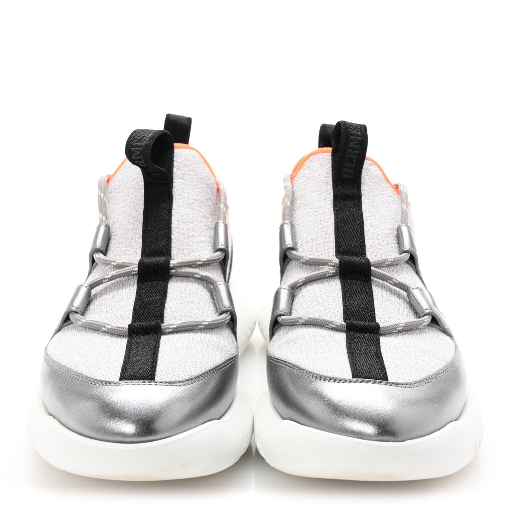 Knit Metallic Calfskin Womens Duel Sneakers 37.5 Argent Orange Black
