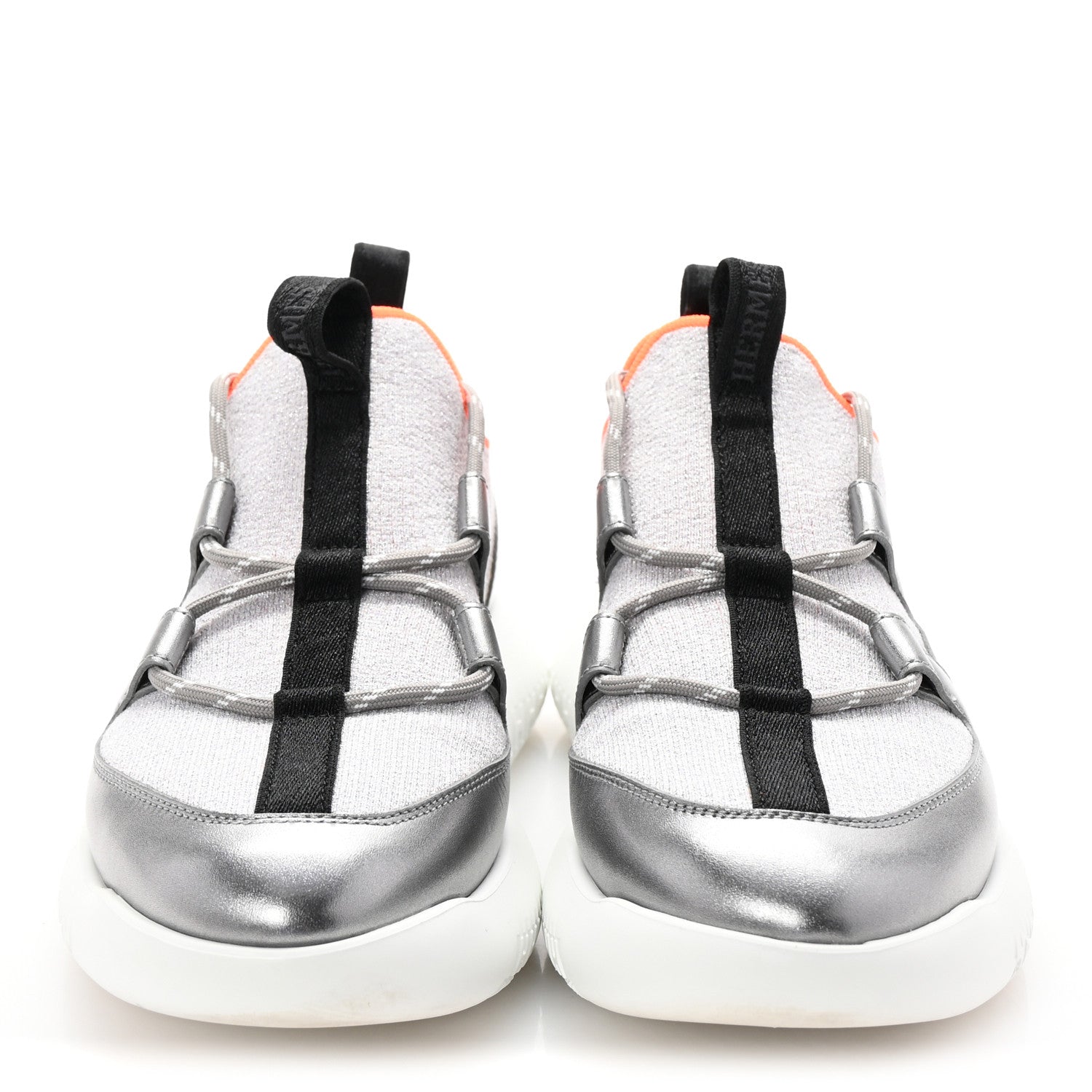 Knit Metallic Calfskin Womens Duel Sneakers 37.5 Argent Orange Black