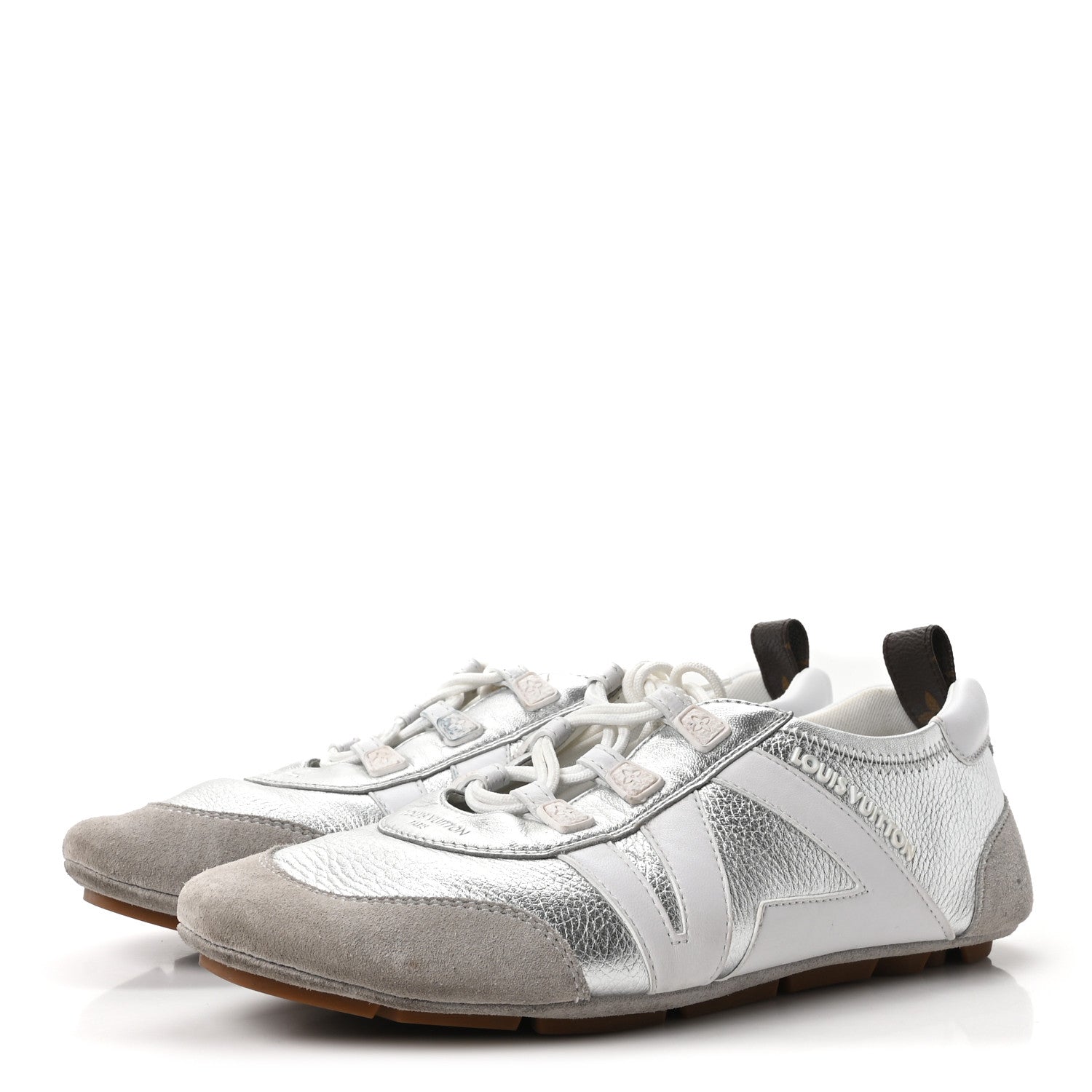 Metallic Grained Calfskin Womens LV Sneakerina 38 Silver
