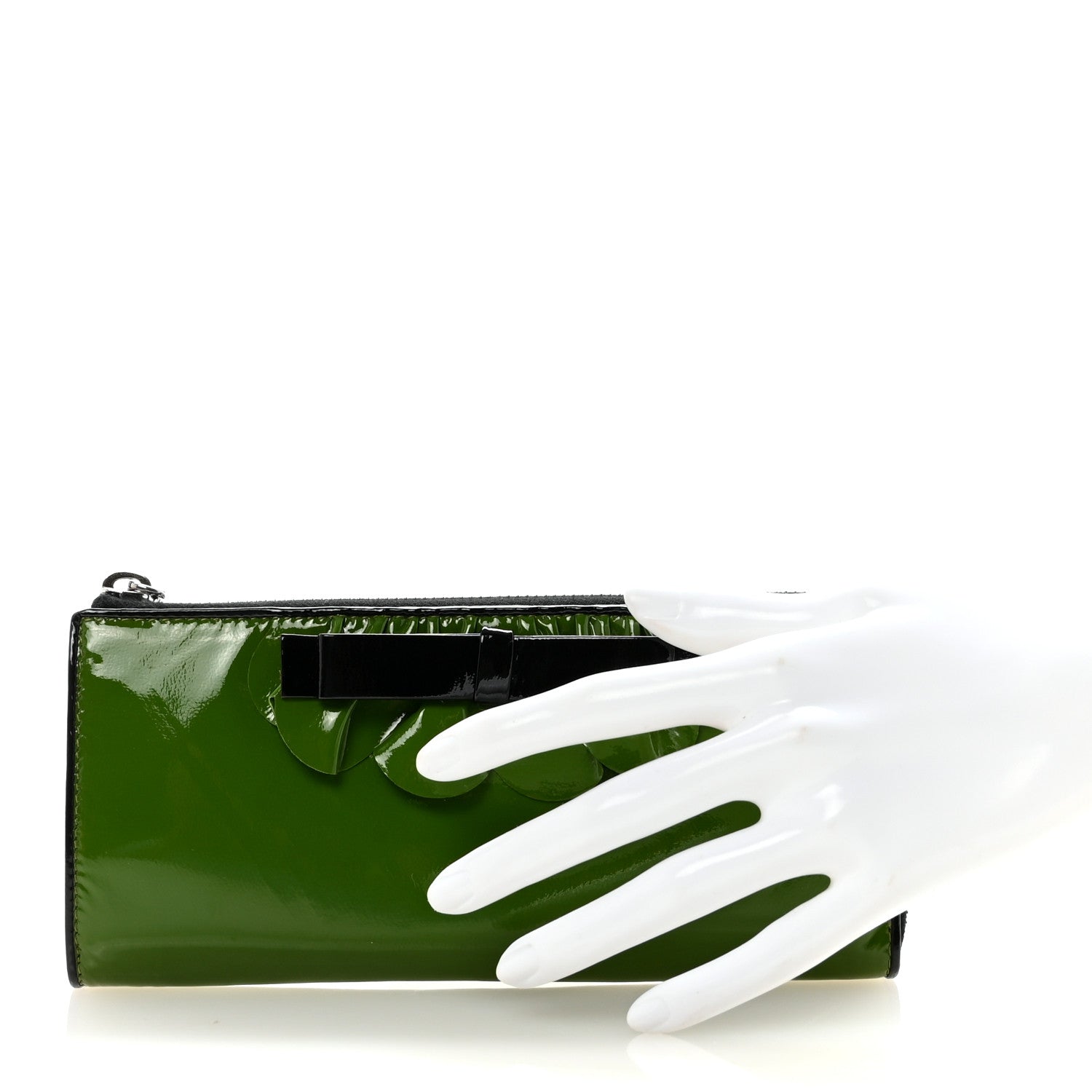 Patent Bow Flap Wallet Green Black