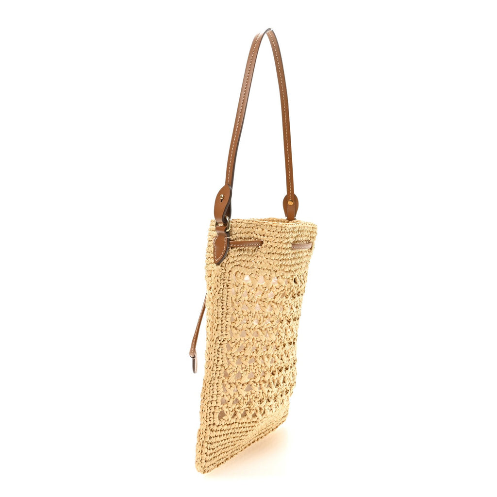 Raffia Crochet Drawstring Pouch Naturale Cognac