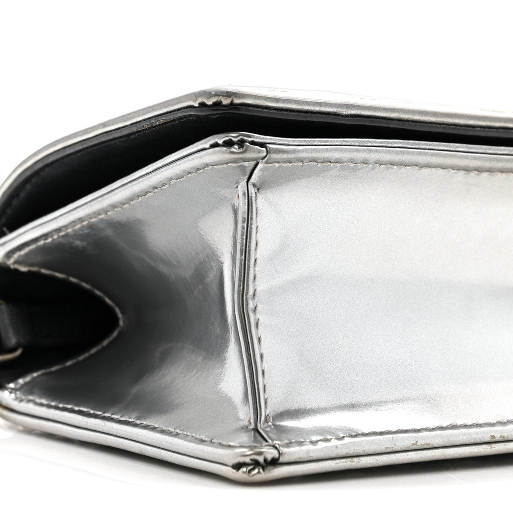 Metallic Patent Micro-Cannage Baby Diorama Flap Bag Silver