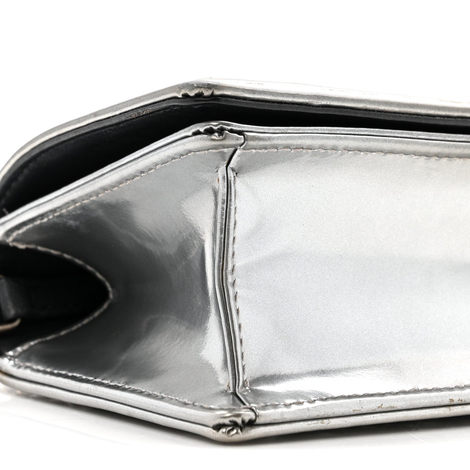 Metallic Patent Micro-Cannage Baby Diorama Flap Bag Silver
