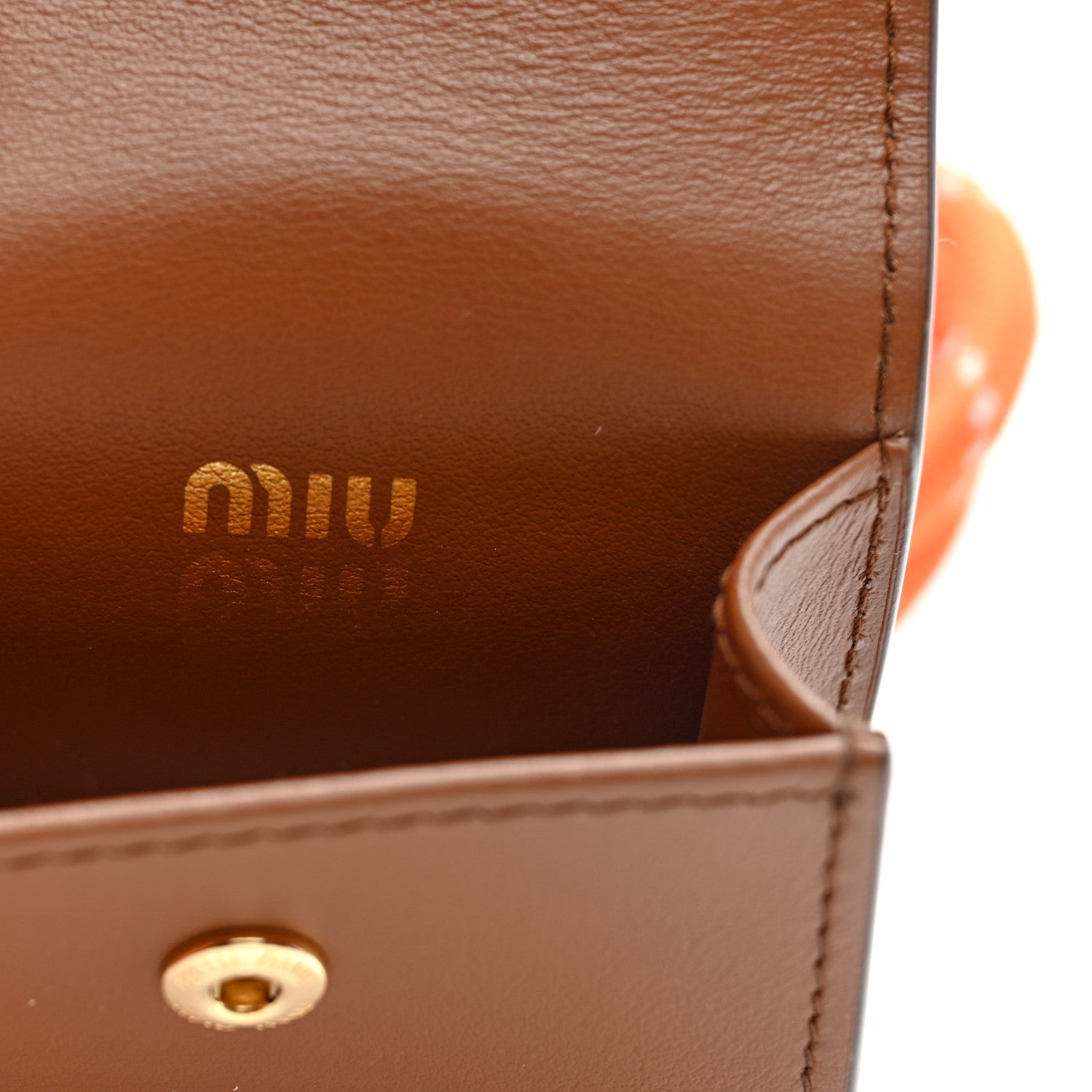 Nappa Flap Pouch Bag Charm Cognac Orange