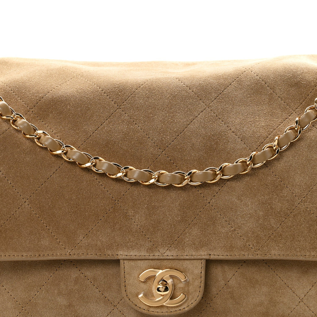 Suede Calfskin Souplissimo Maxi Flap Dark Beige