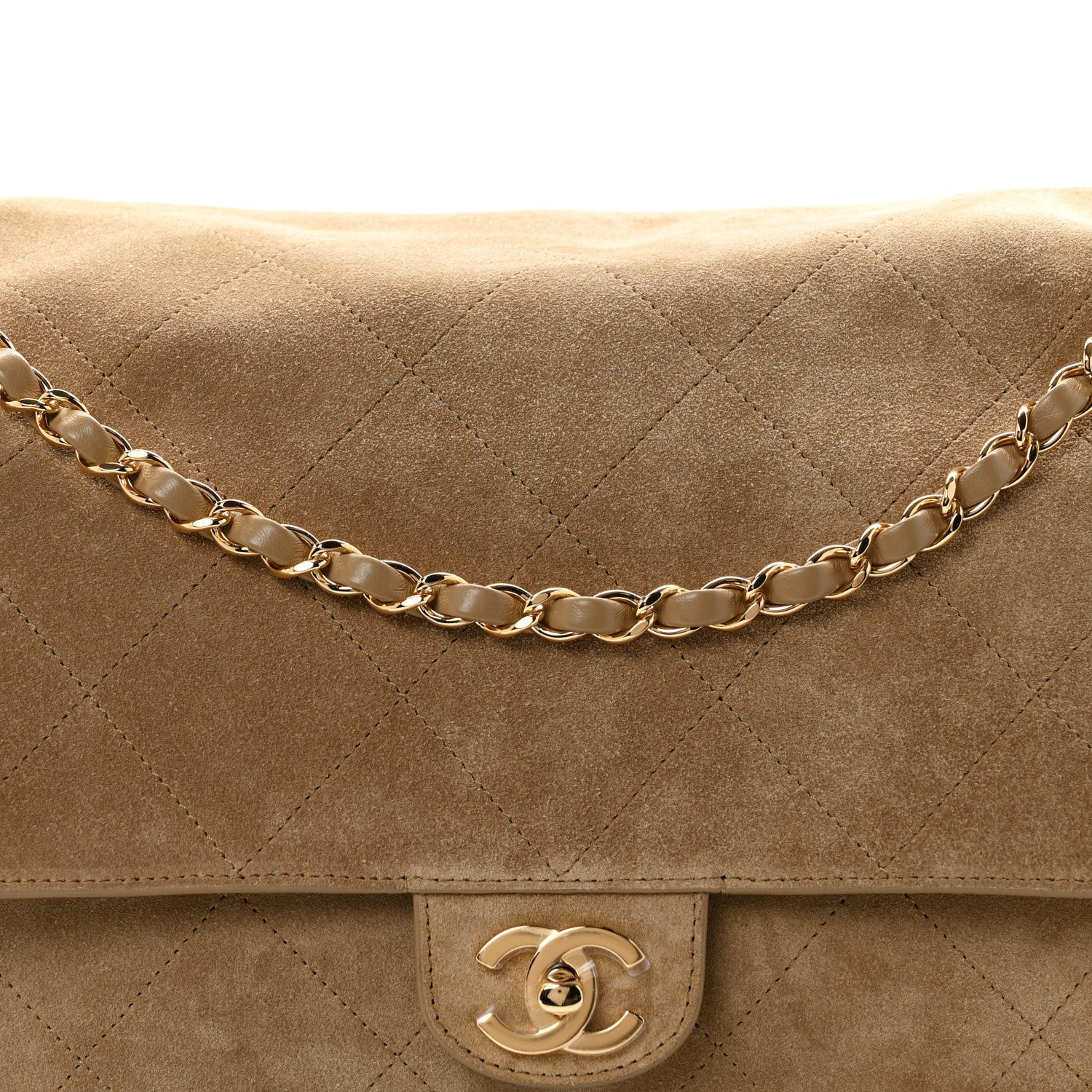 Suede Calfskin Souplissimo Maxi Flap Dark Beige