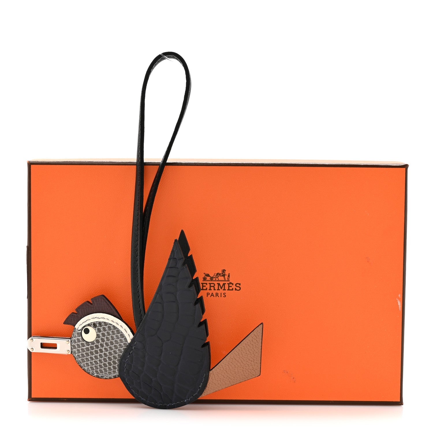 Epsom Swift Alligator Lizard Birdy Bag Charm Bleu Marine Chai Chocolate Black