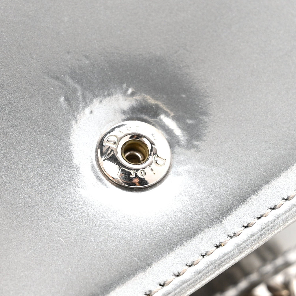 Metallic Patent Micro-Cannage Baby Diorama Flap Bag Silver