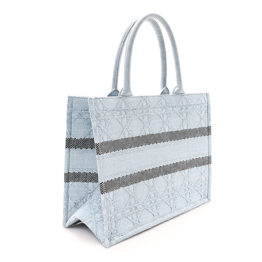 Raffia Cannage Medium Book Tote Blue
