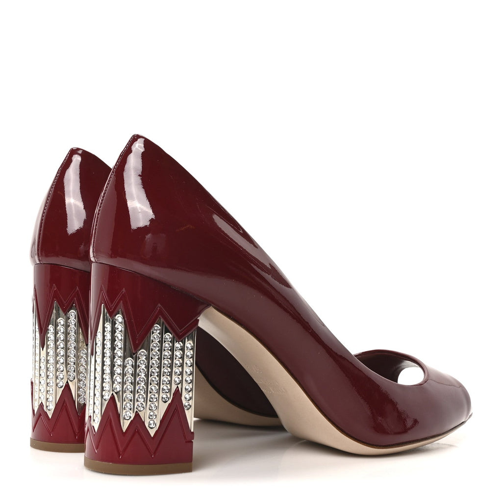 Patent Crystal Peep Toe Pumps 37.5 Burgundy