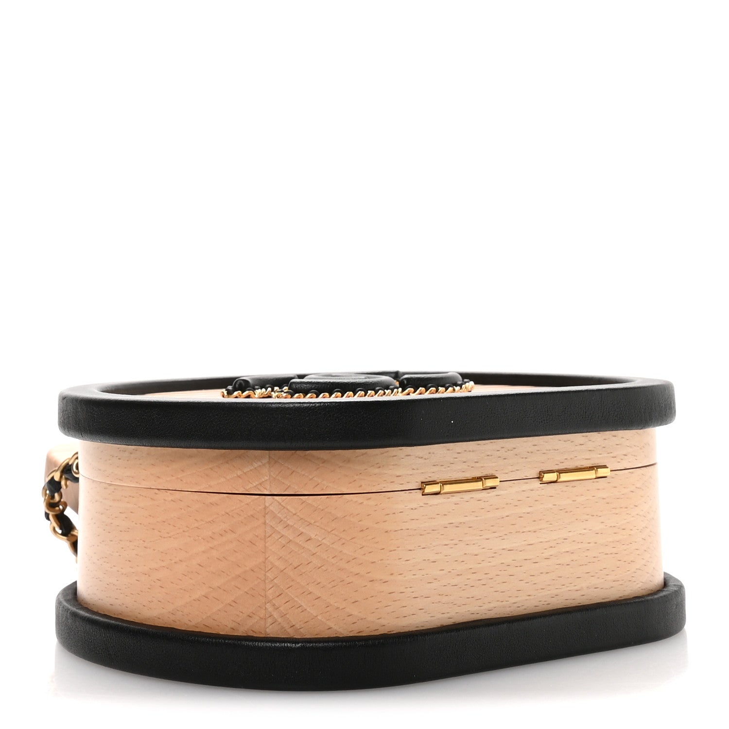 Beech Wood Lambskin Round CC Vanity Case Black