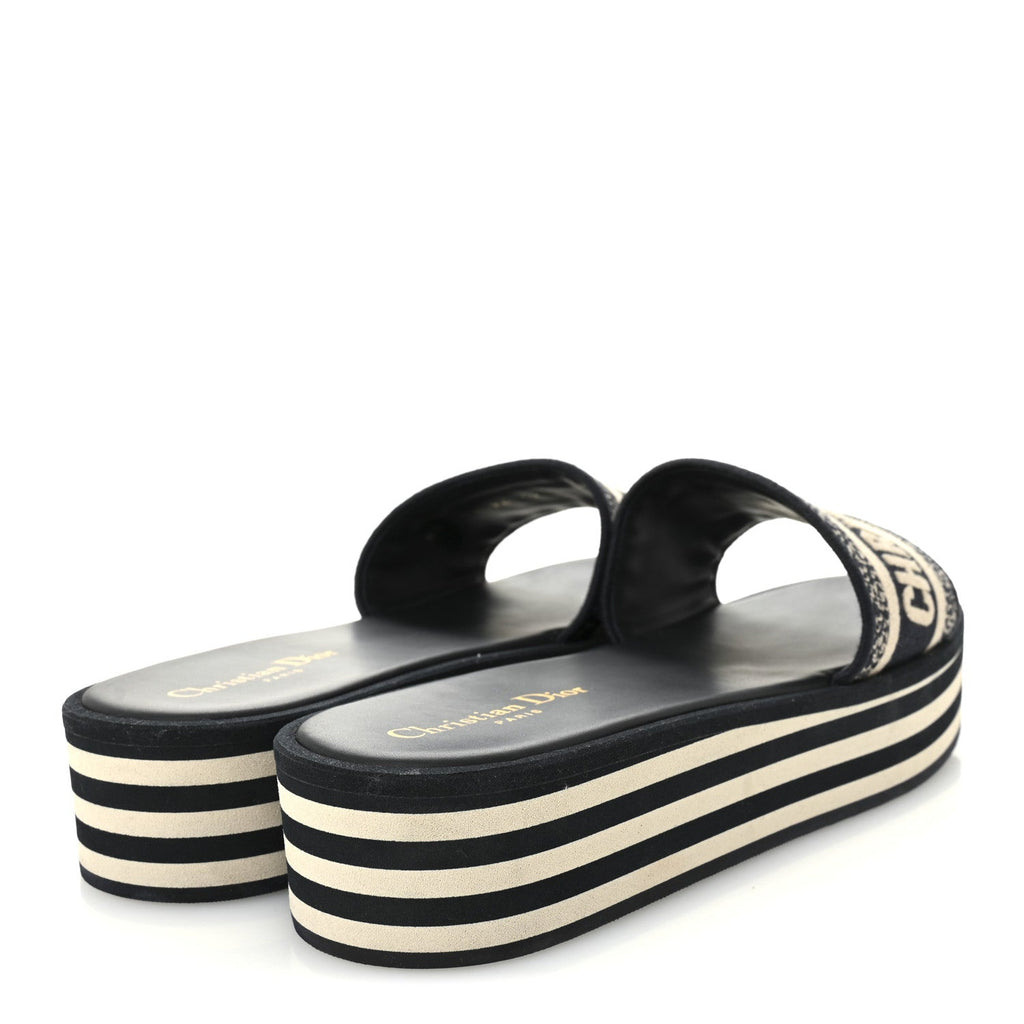 Canvas Embroidered D-Way Platform Sandals 39.5 Deep Blue