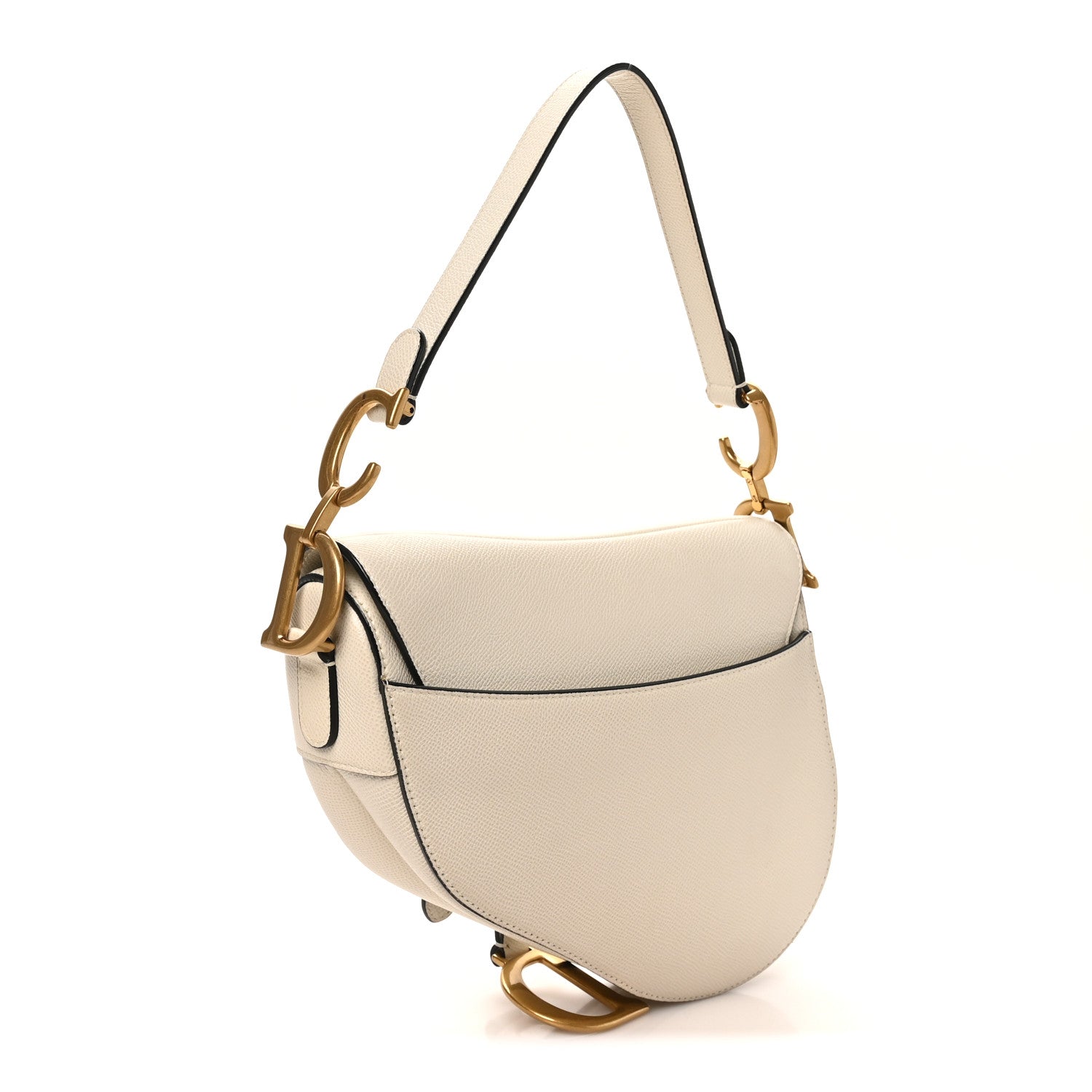 Grained Calfskin Saddle Bag White