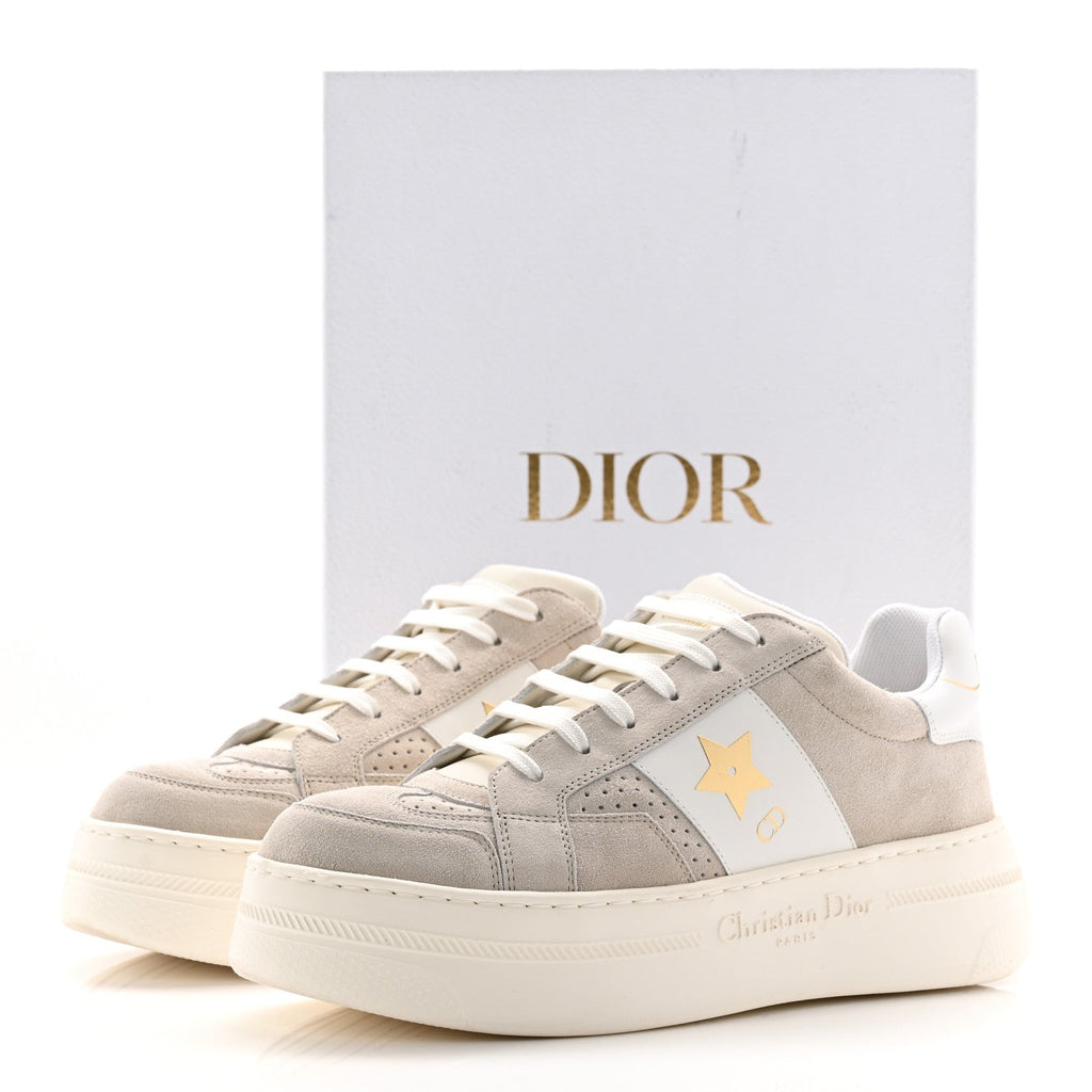Suede Calfskin Dior Star Ors Platform Sneakers White Black 39 Light Beige White