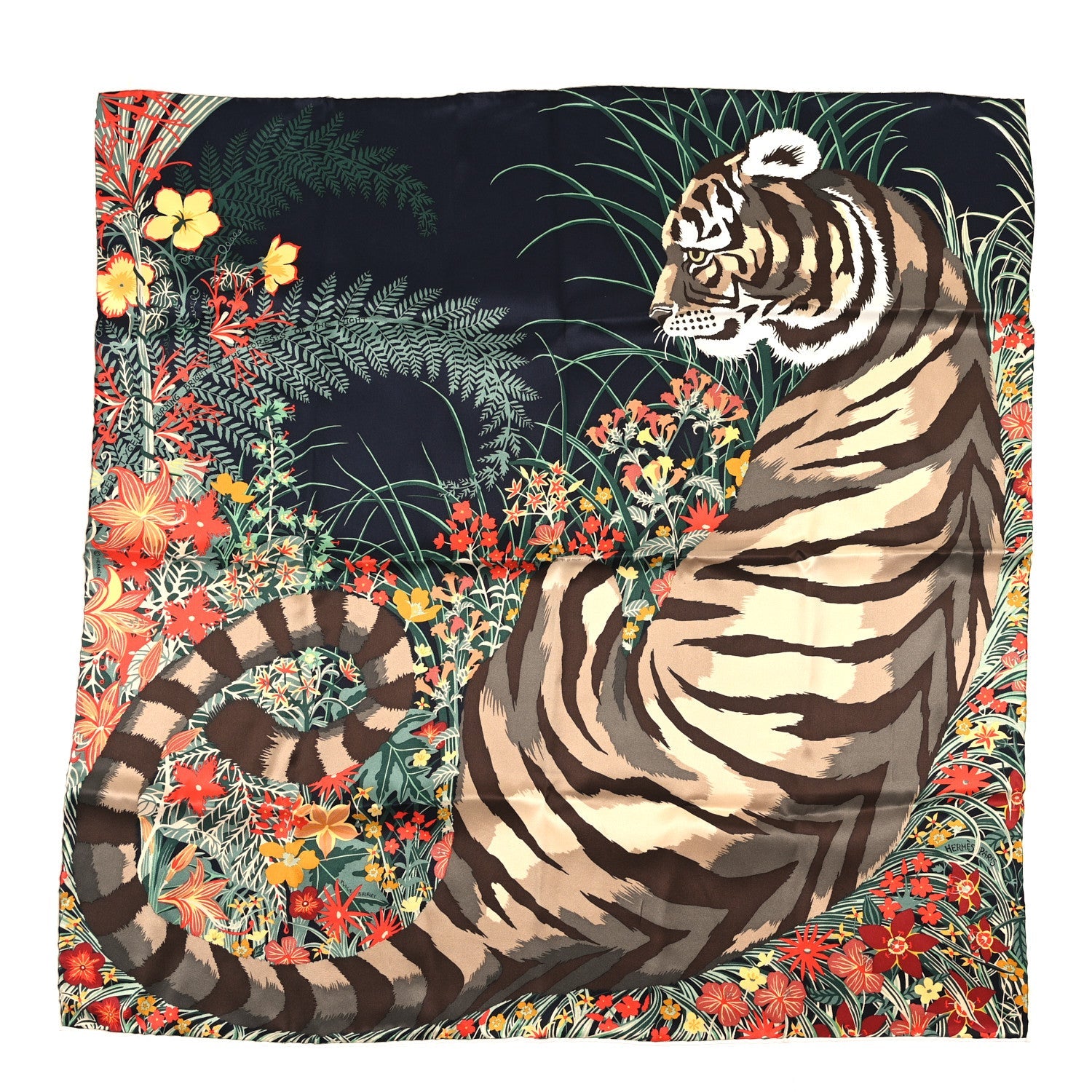 Silk Tyger Tyger Scarf 70 Black Beige Corail