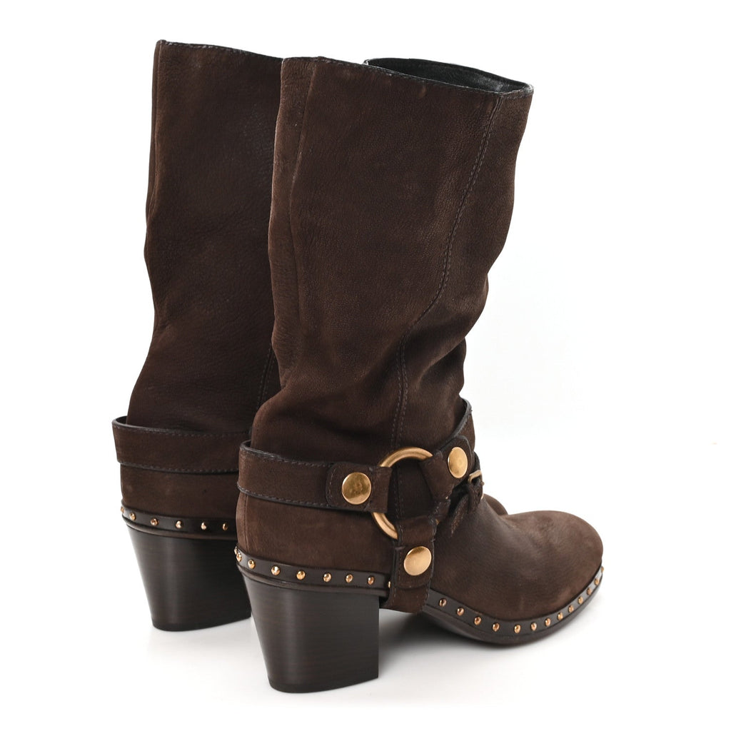 Suede Harness Mid Calf Boots 40 Brown