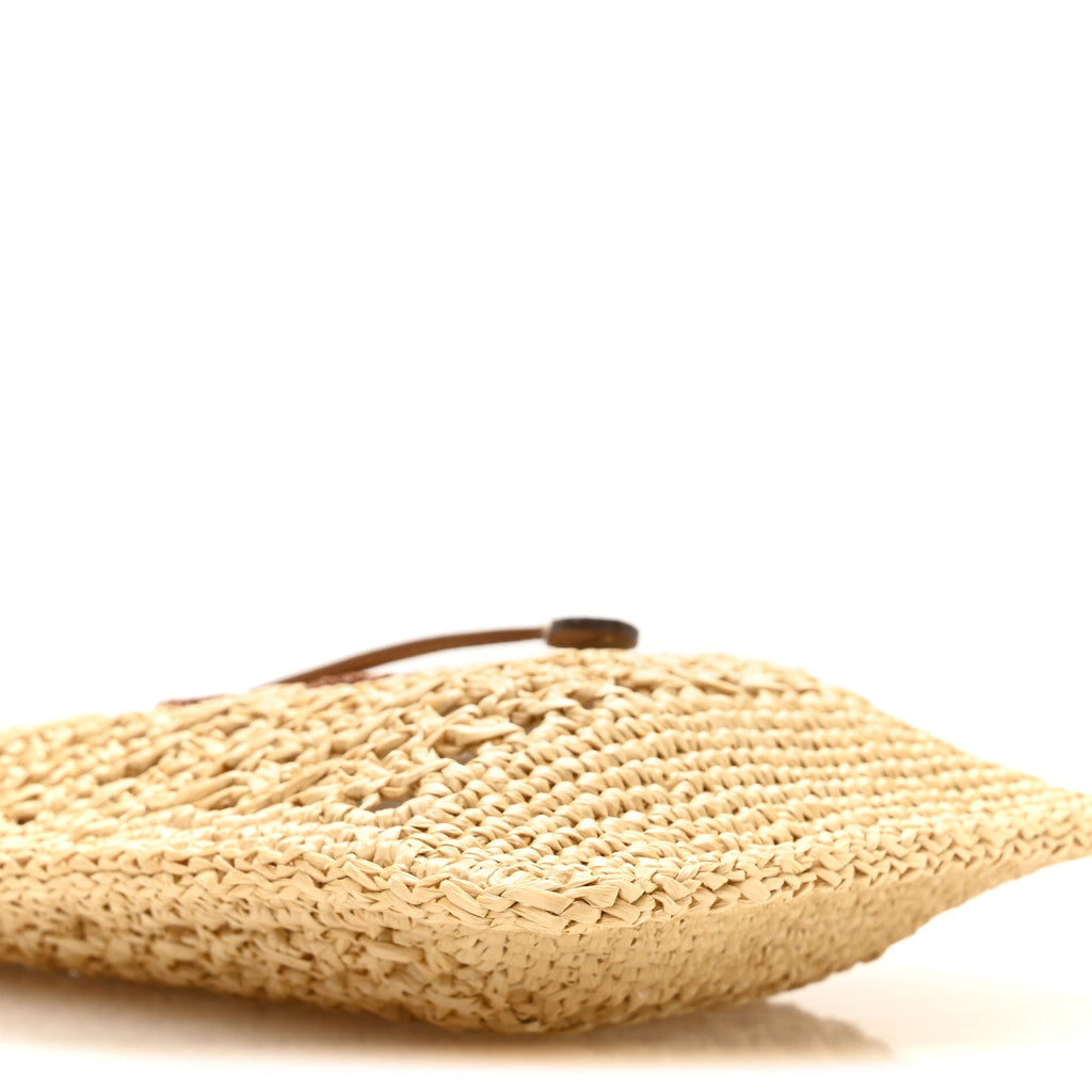 Raffia Crochet Drawstring Pouch Naturale Cognac
