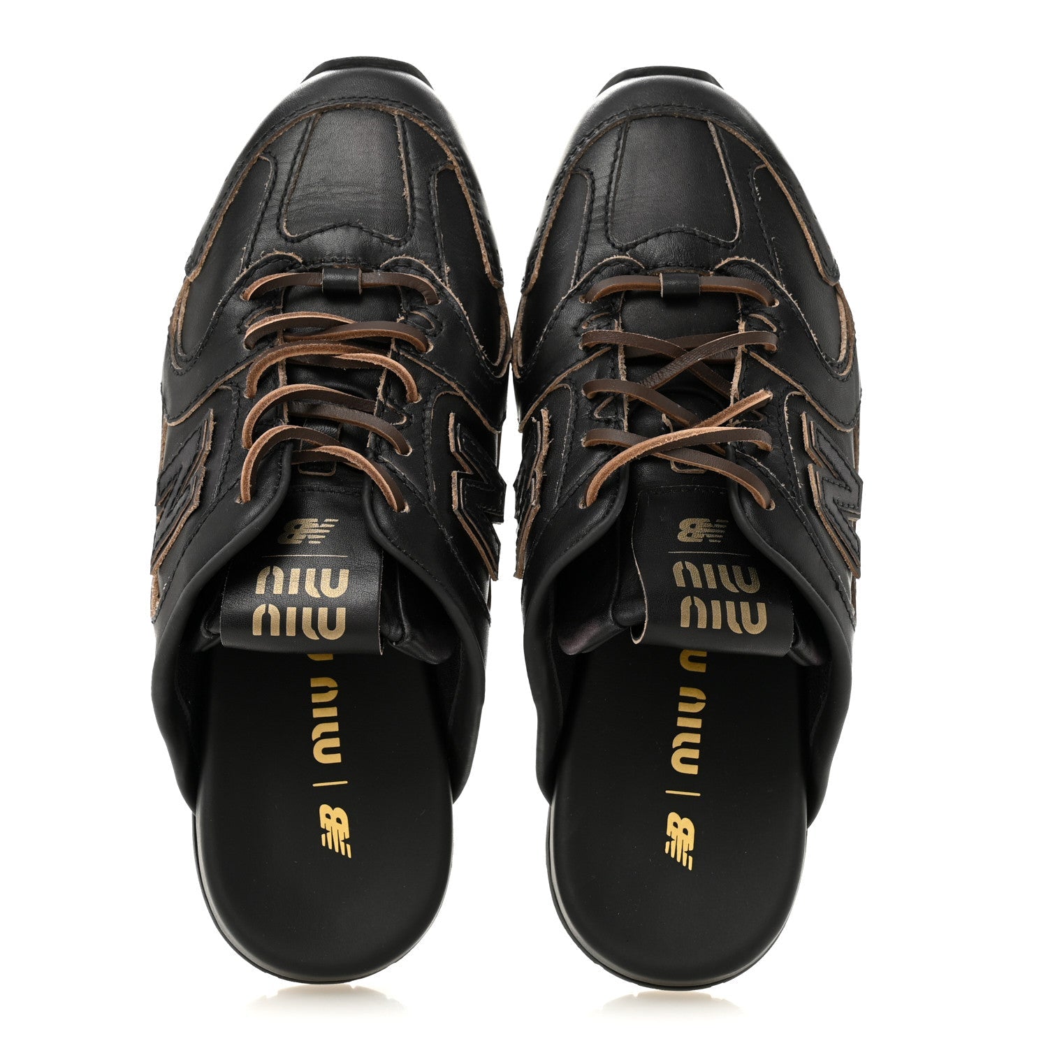 X NEW BALANCE Bleached Calfskin 530 SL Slip-On Sneakers Mules 36.5 Black
