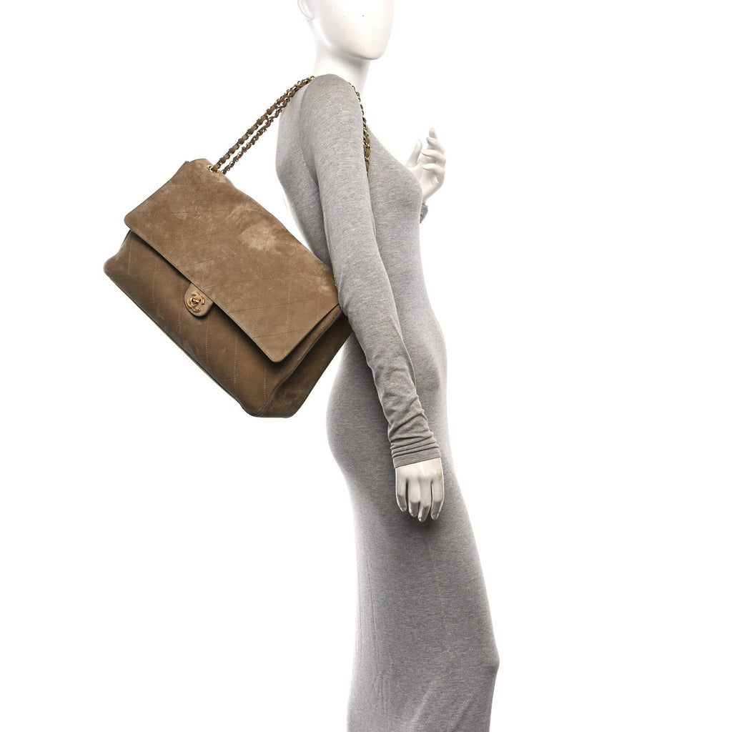 Suede Calfskin Souplissimo Maxi Flap Dark Beige