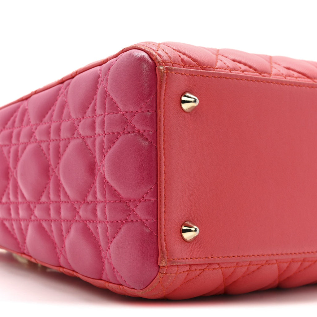 Lambskin Cannage Medium Bi-Color Lady Dior Orange Fuchsia