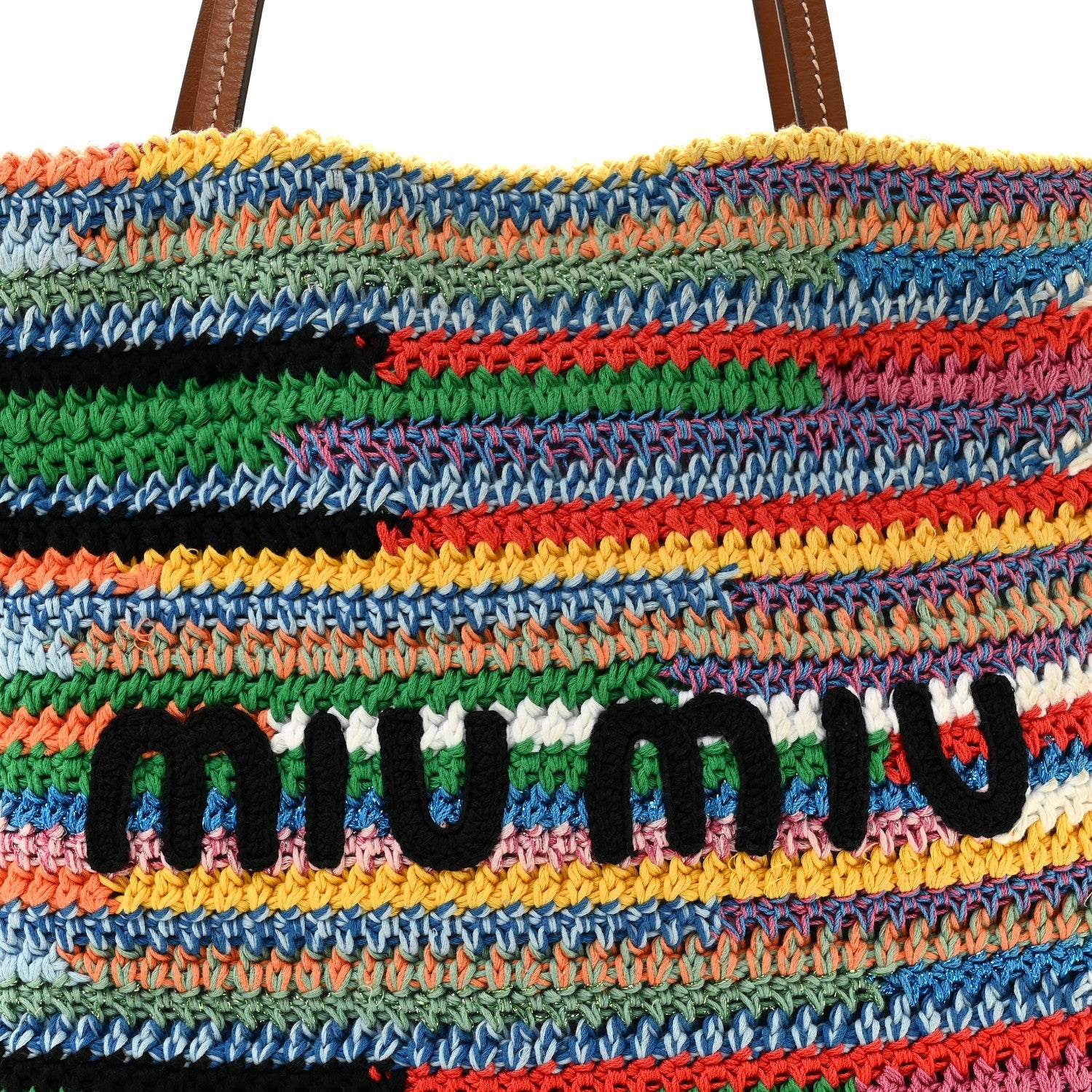 Cotton Crochet Stripe Vertical Tote Bag Multicolor