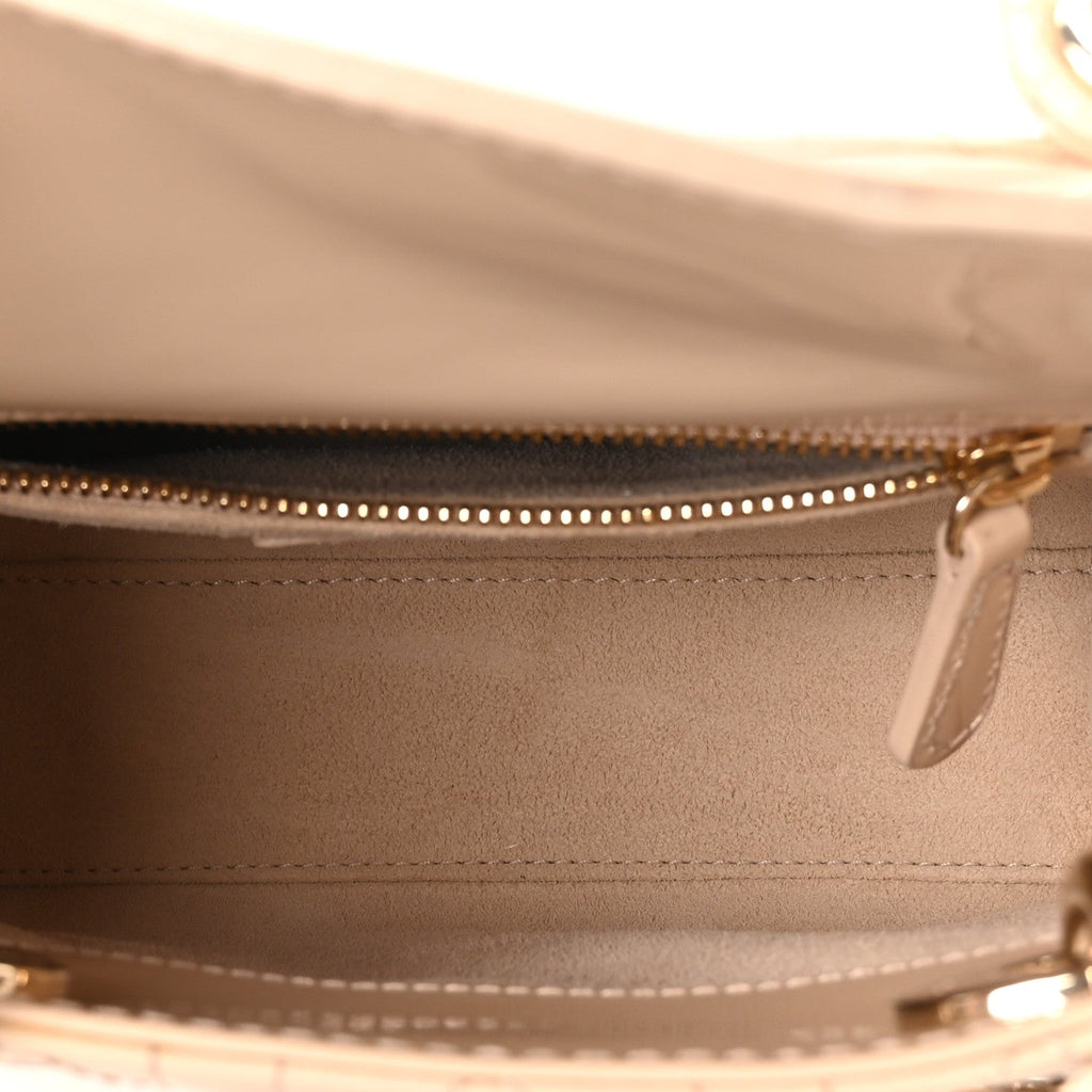 Patent Cannage Mini Lady Dior Beige
