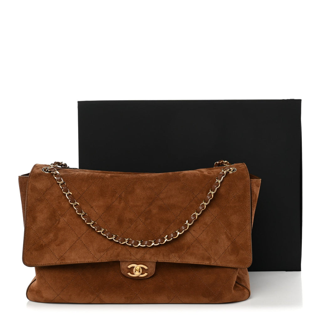 Suede Calfskin Souplissimo Maxi Flap Camel