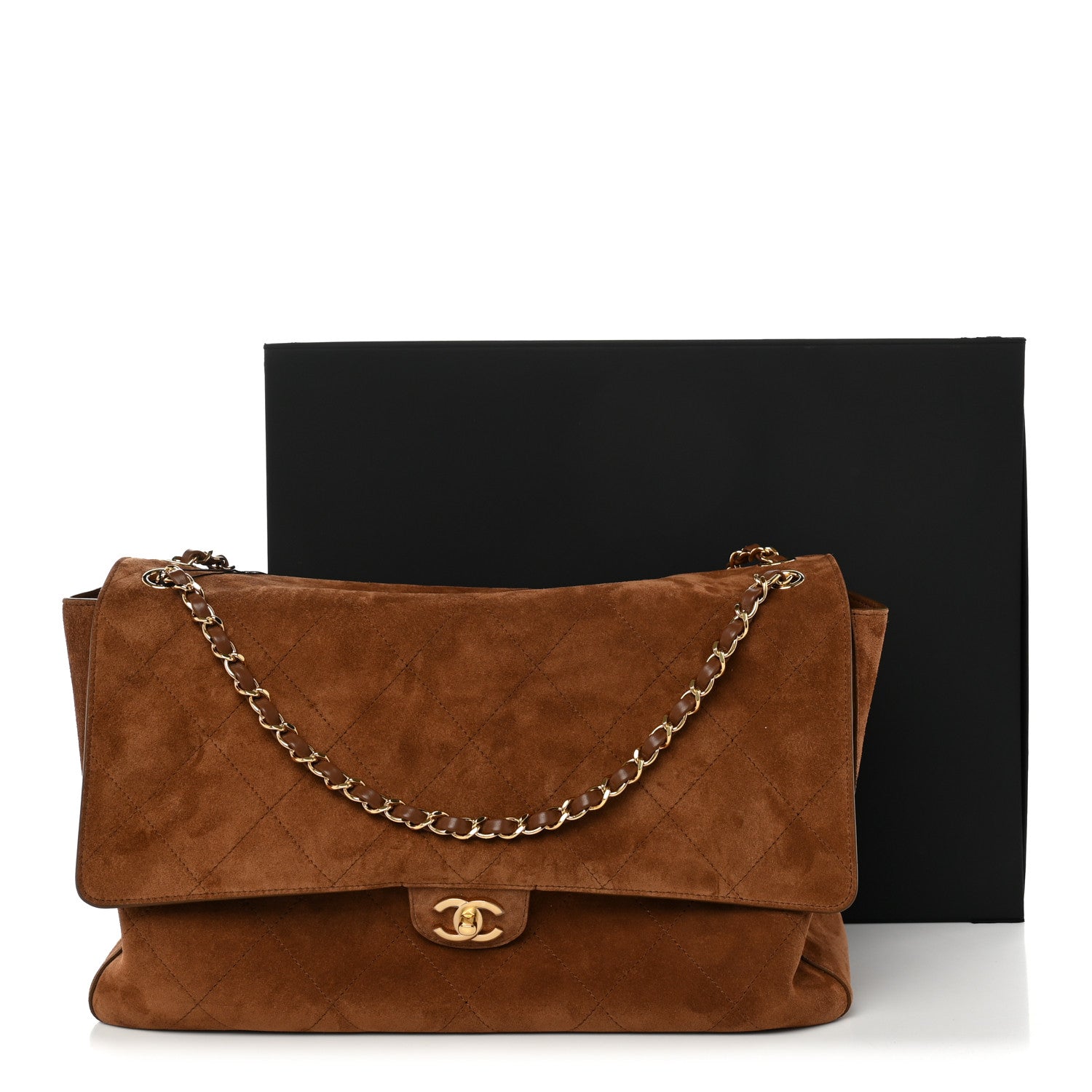 Suede Calfskin Souplissimo Maxi Flap Camel