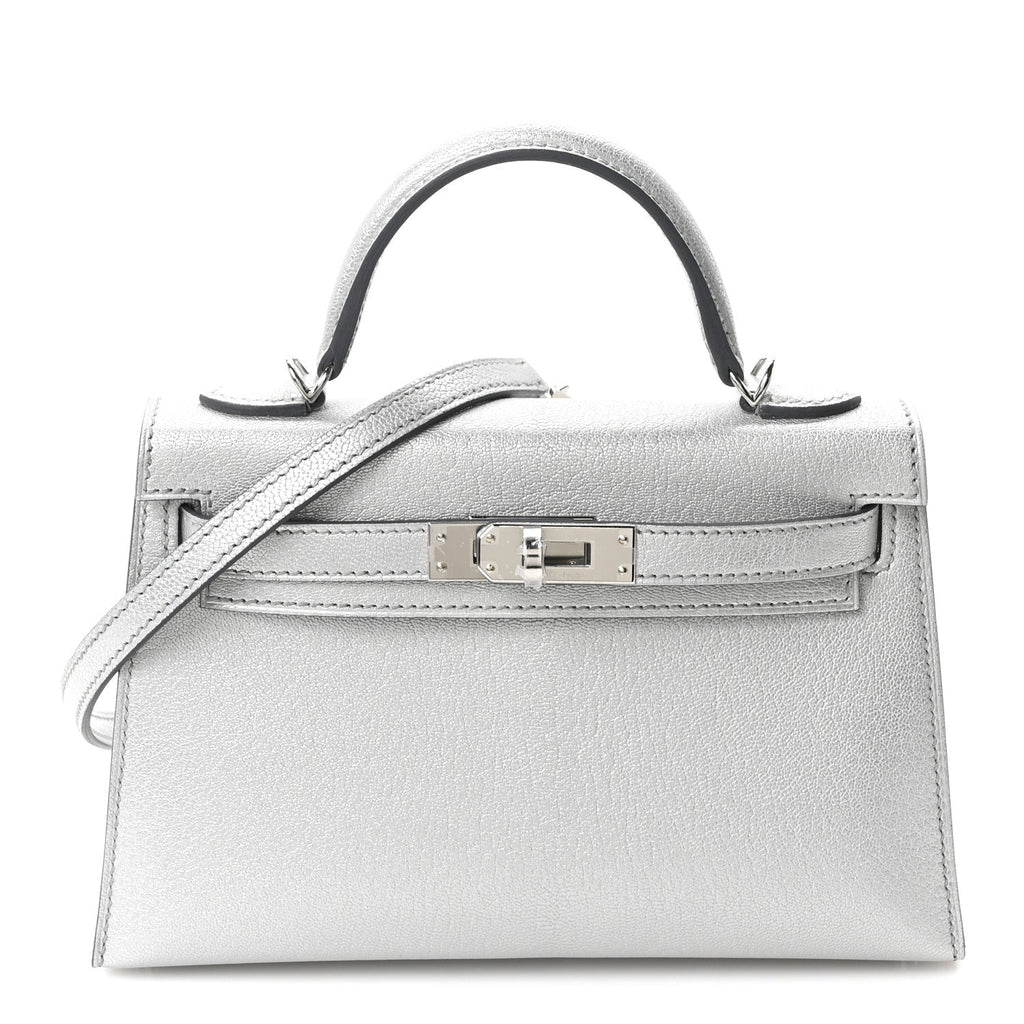 Metallic Chevre Chamkilight Mini Kelly Sellier 20 Argent