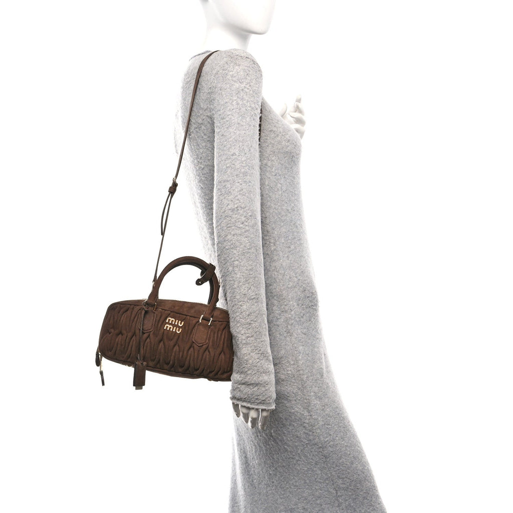 Suede Matelasse Large Arcadie Top Handle Bag Cocoa Brown