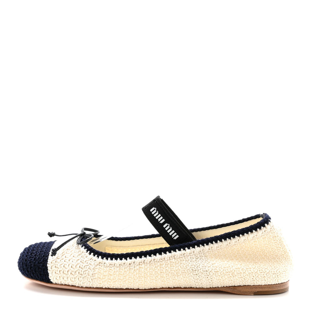 Cotton Crochet Knit Ballerina Flats 38.5 Avorio Blue