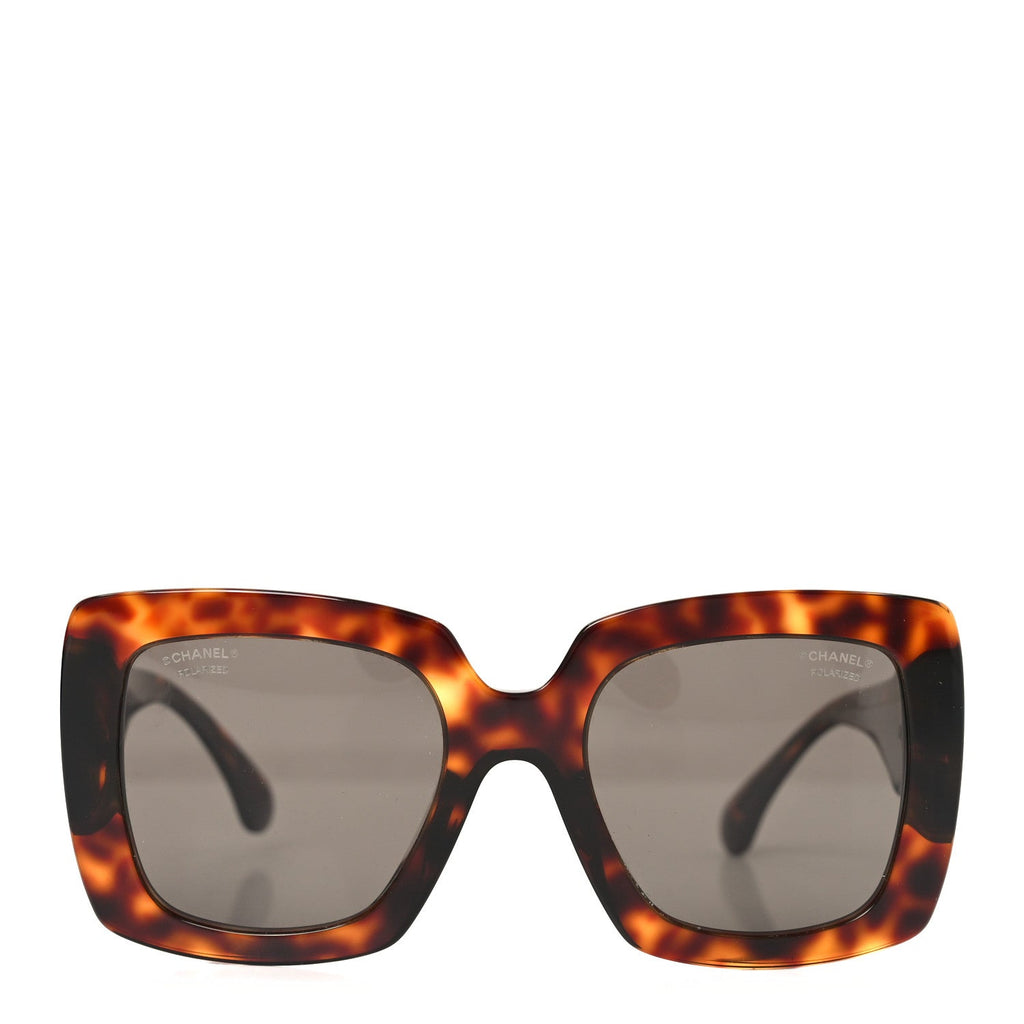 Acetate Calfskin Polarized Square Sunglasses 5474-Q-A Tortoise