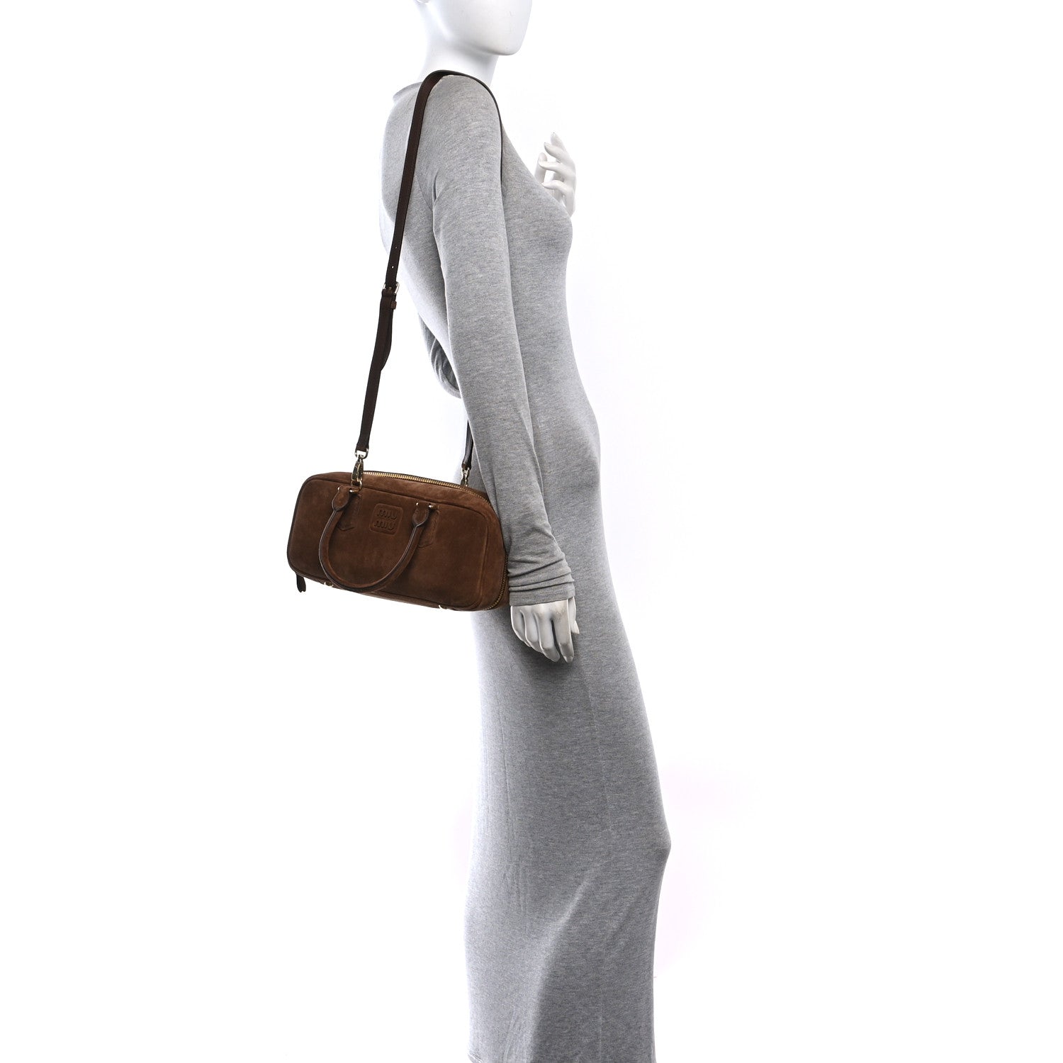 Suede Padded Regular Arcadie Top Handle Bag Cacao