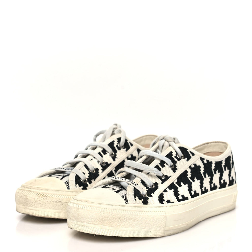 Canvas Macro Houndstooth Embroidered Womens Walk'N'Dior Low Top Sneakers 39 White Black