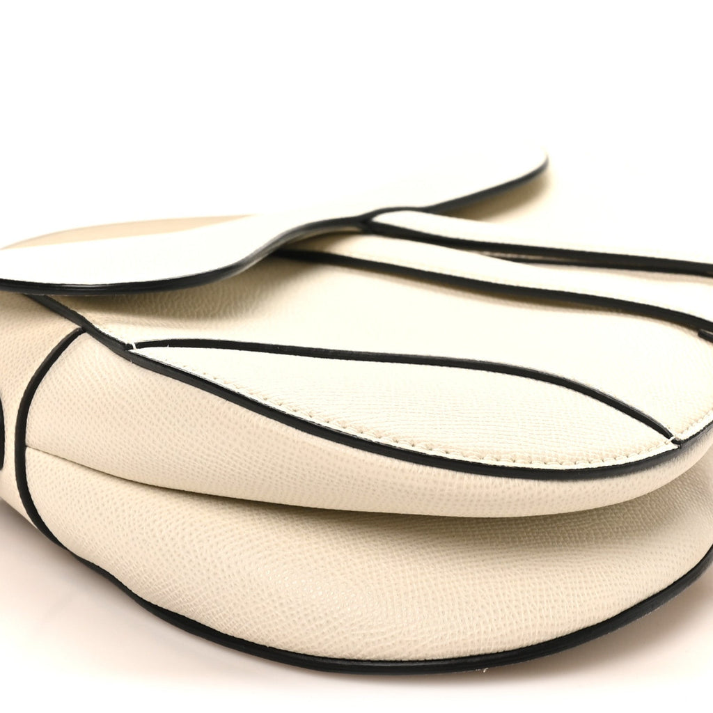 Grained Calfskin Saddle Bag White