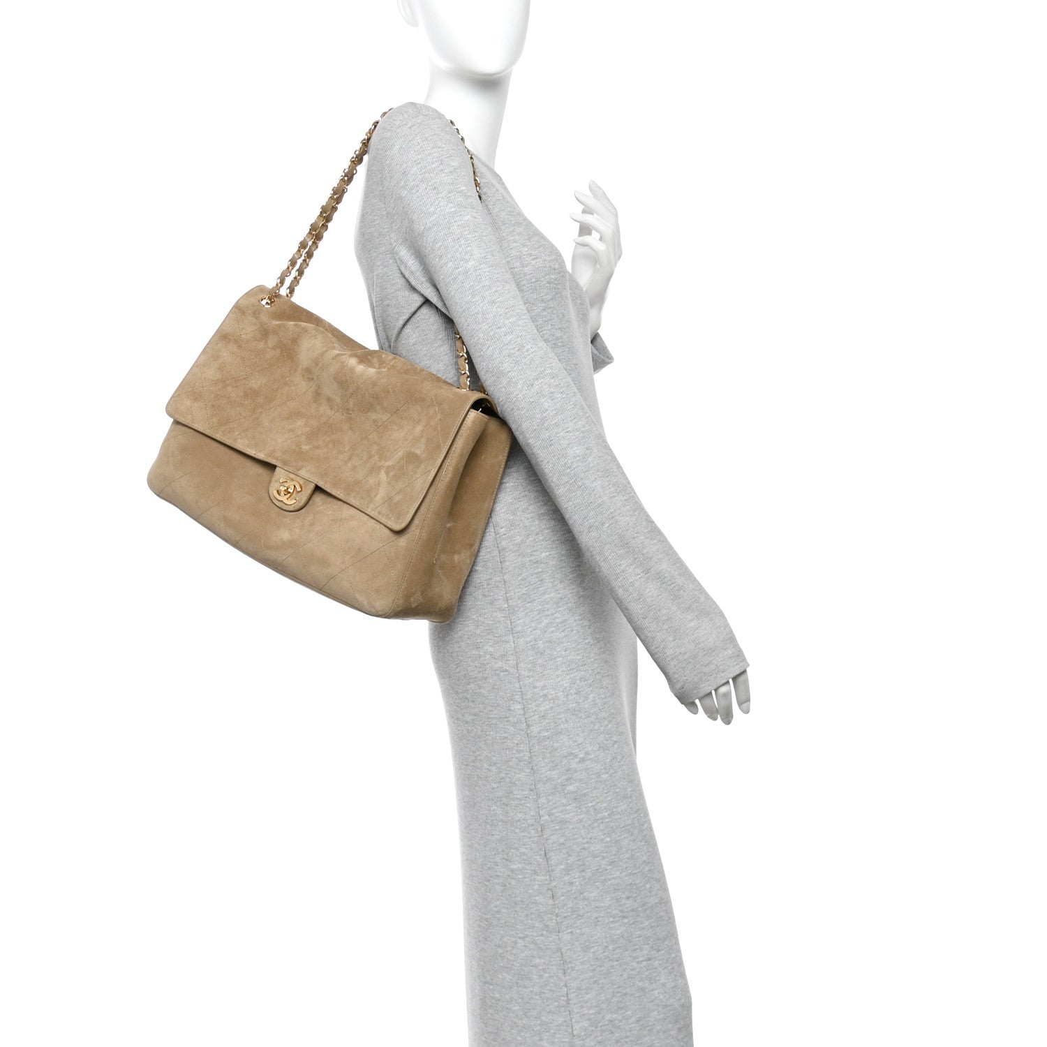 Suede Calfskin Souplissimo Maxi Flap Dark Beige