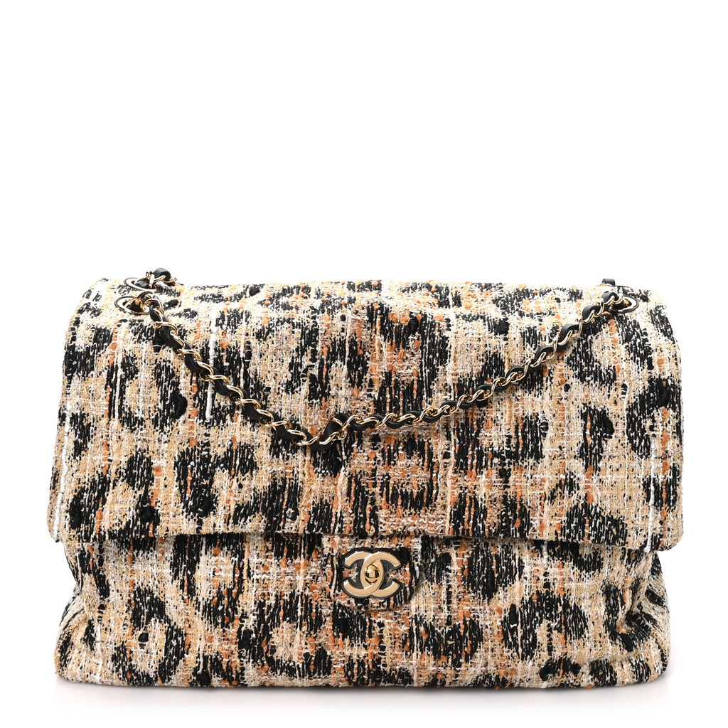 Tweed Mixed Fibers Leopard Print Souplissimo Maxi Flap Brown Black White