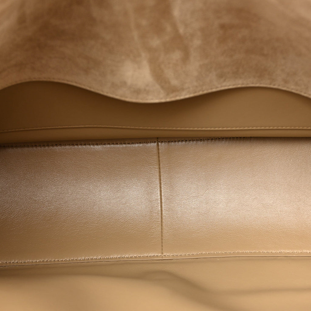 Suede Calfskin Souplissimo Maxi Flap Dark Beige