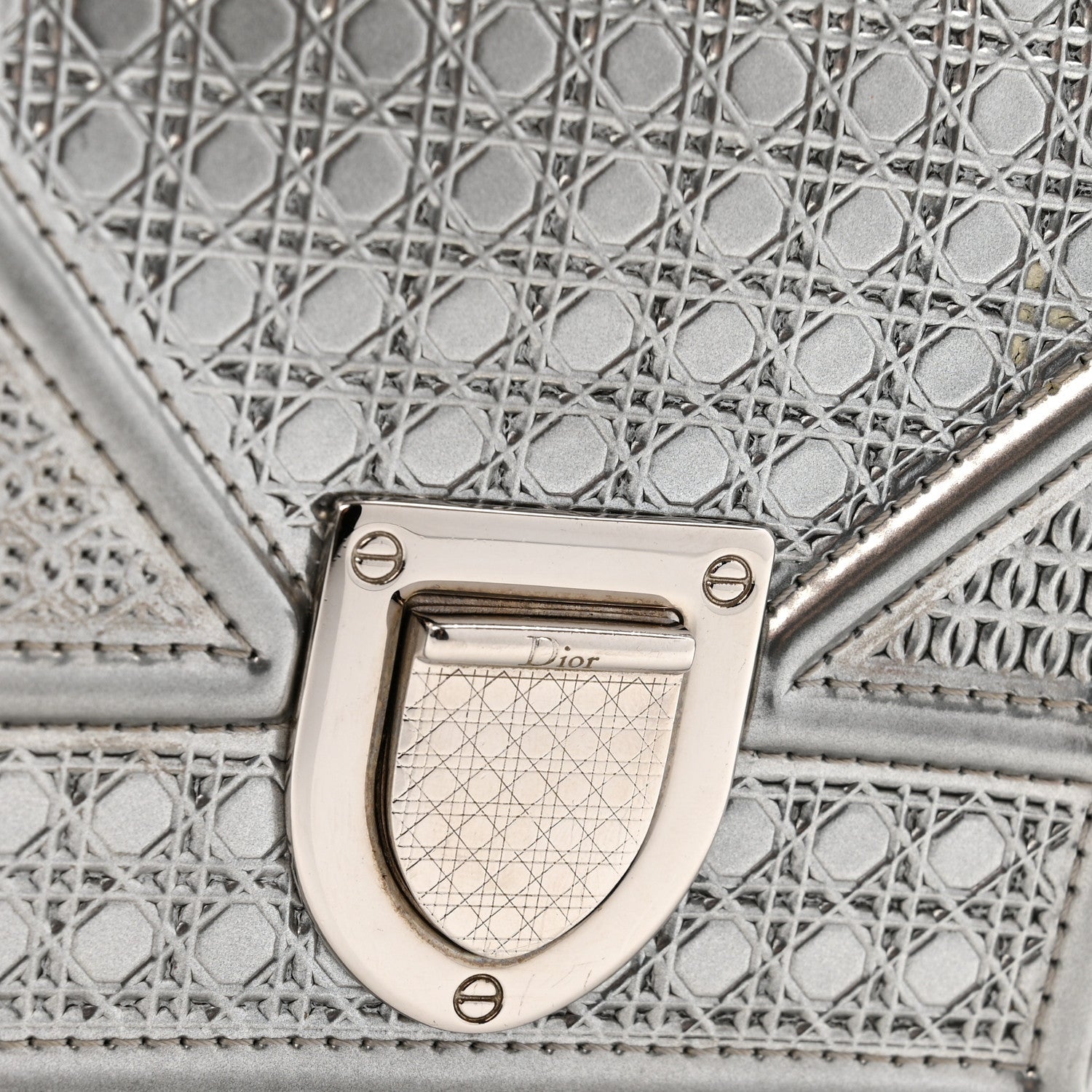 Metallic Patent Micro-Cannage Baby Diorama Flap Bag Silver