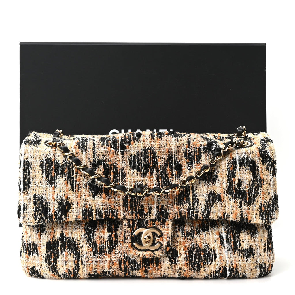 Tweed Mixed Fibers Leopard Print Small Souplissimo Maxi Flap Brown Black White