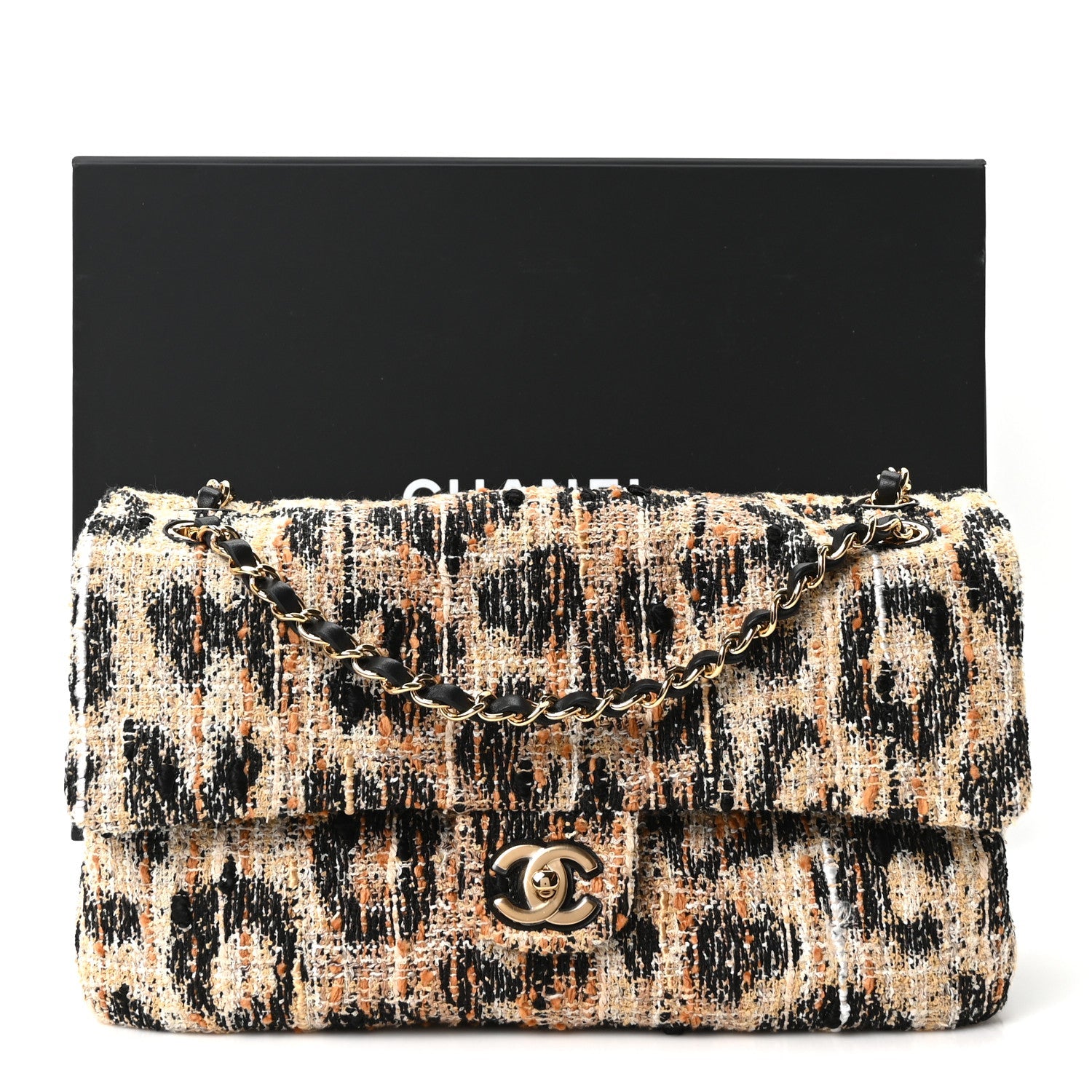 Tweed Mixed Fibers Leopard Print Small Souplissimo Maxi Flap Brown Black White