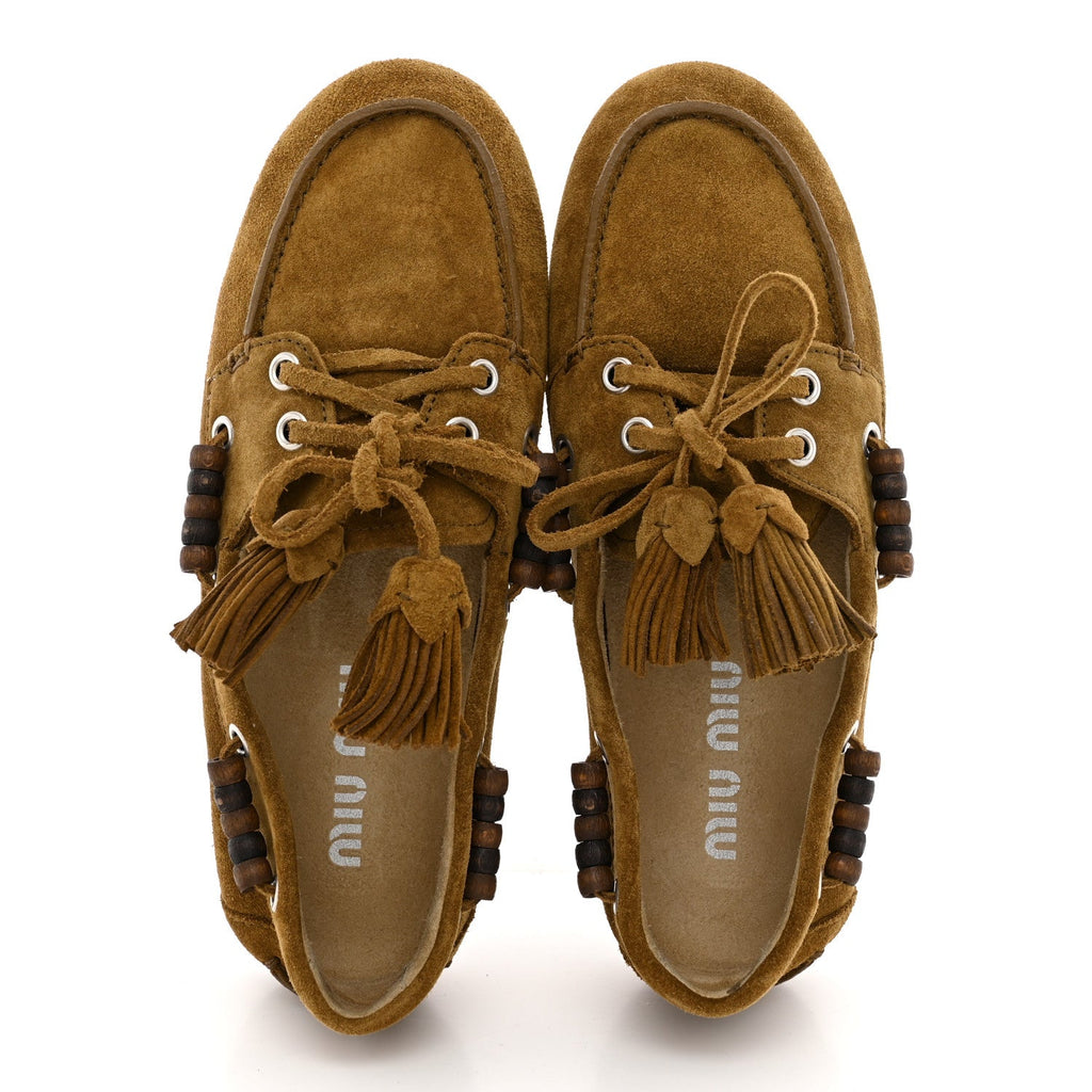 Suede Tassel Loafers 36 Olive Green
