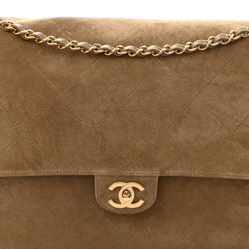 Suede Calfskin Souplissimo Maxi Flap Dark Beige