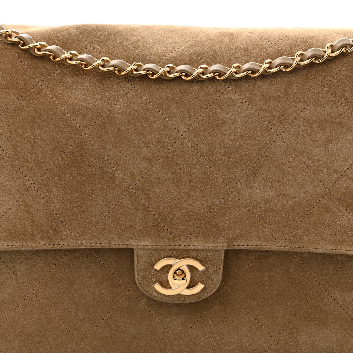 Suede Calfskin Souplissimo Maxi Flap Dark Beige