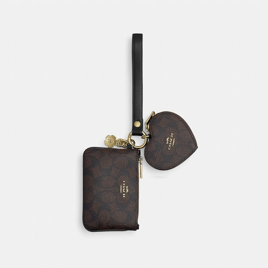 Coach Outlet Wristlet And Heart Pouch In Signature Canvas With Charm
