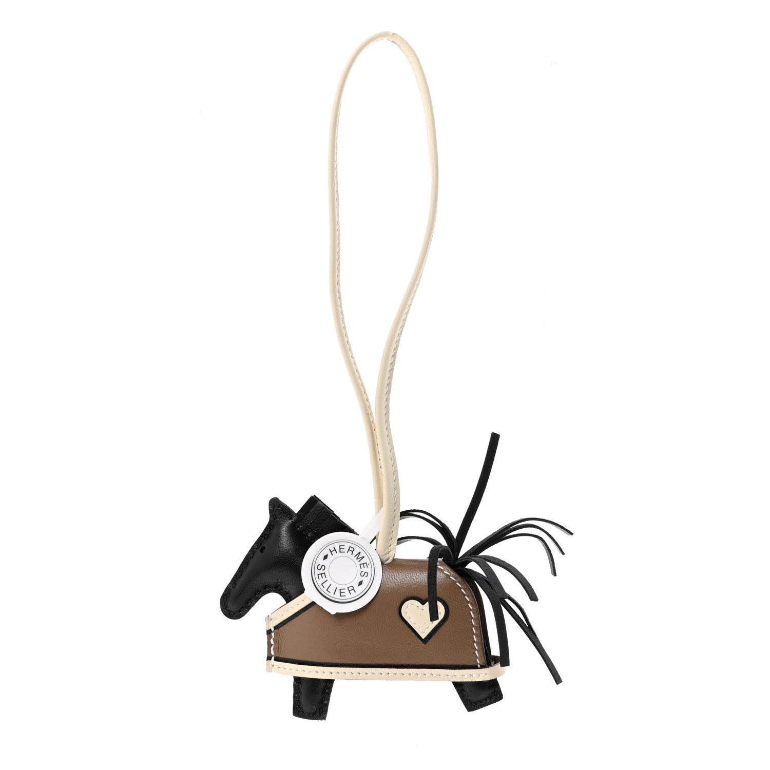 Milo Lambskin Grigri Rodeo Robeo Coeur Bag Charm PM Black Craie Etoupe