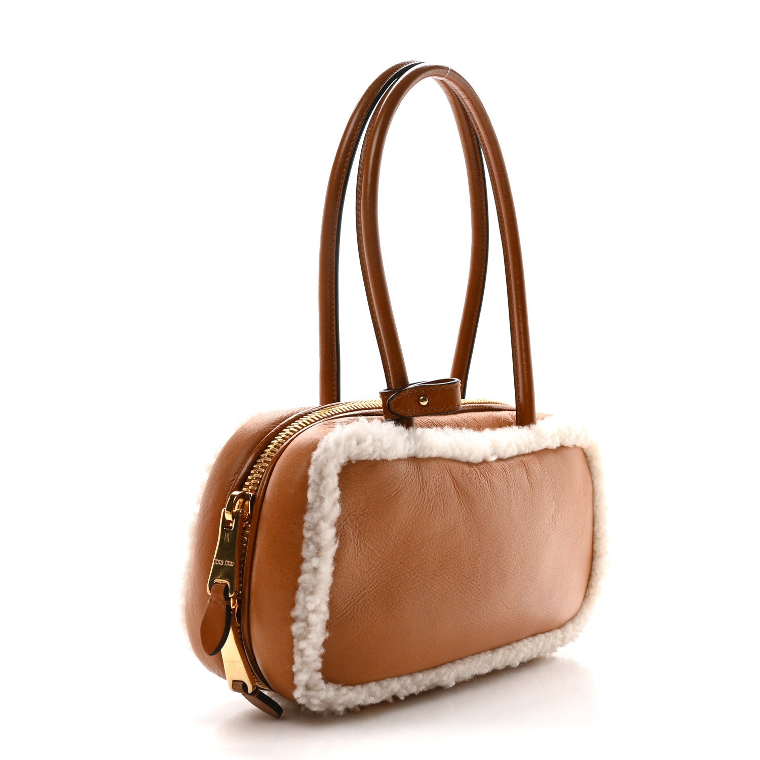 Shearling Calfskin Arcadie Top Handle Bag Cognac